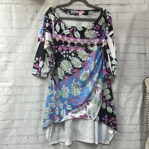 Lady Noiz high low tunic hem rhinestone colorful tunic medium top
